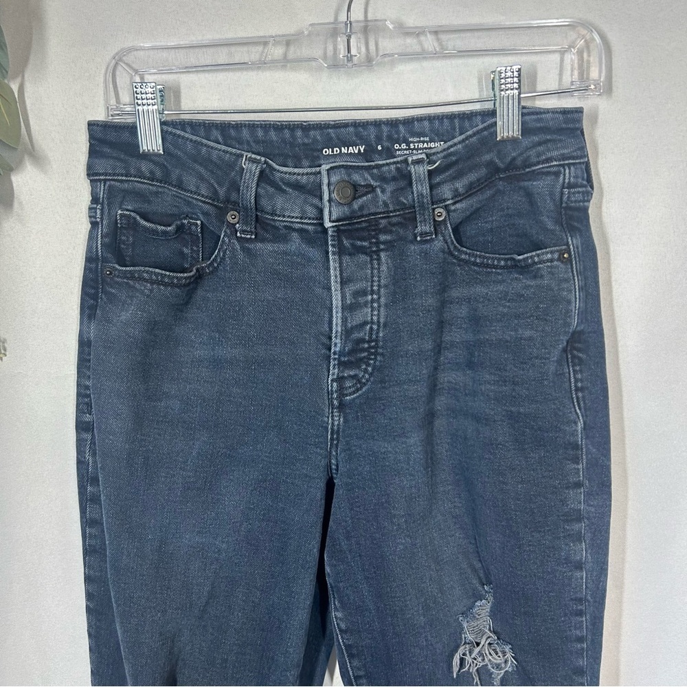 Old Navy | High Rise O.G. Straight Dark Wash Distressed Jeans Women’s Size 6 - Picture 3 of 13